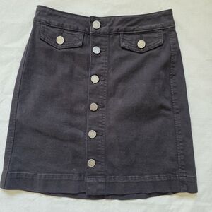 Black Denim Button Front Mini Skirt Womens Size 0 High Waist LOFT Ann Taylor Y2K